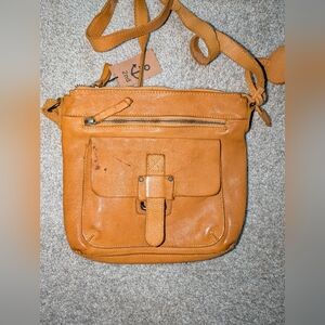 Harbour 2nd Distressed Leather Crossbody Flap Bag Mustard Purse Anchor, GUC